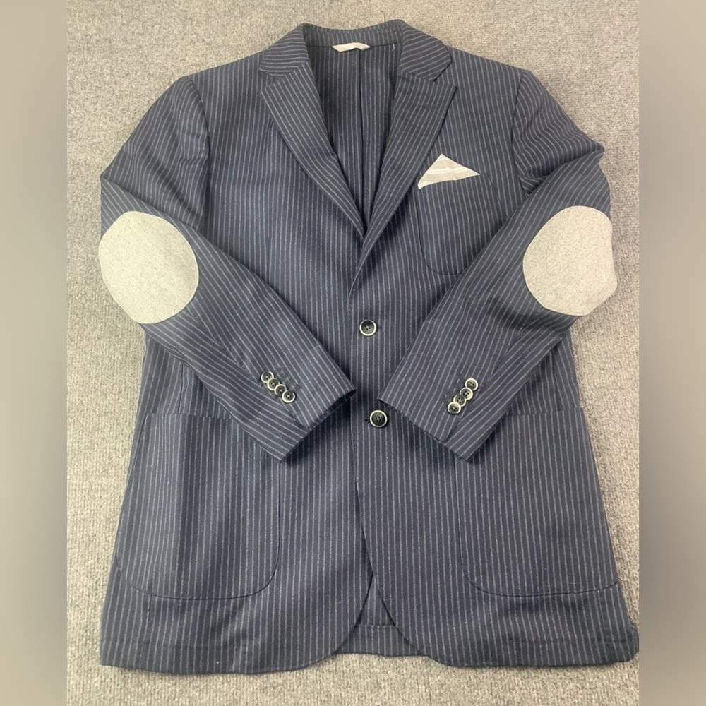 Vakko Made In Italy Mens 100% Wool Unstructured Sports Blazer Size 42R Blue/Gray